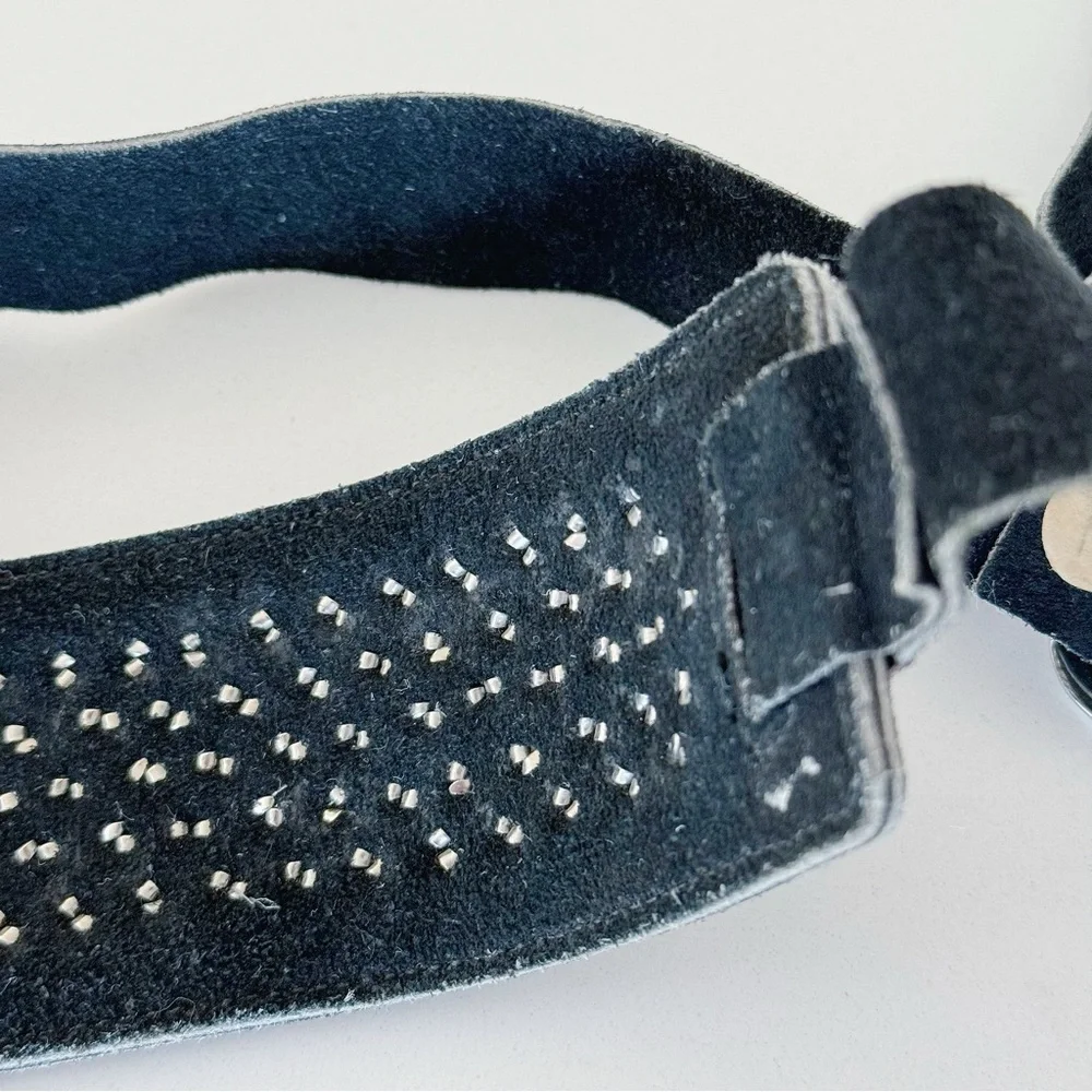 🤩 Stunning Genuine Studded Suede Black Belt And Matching Bracelets